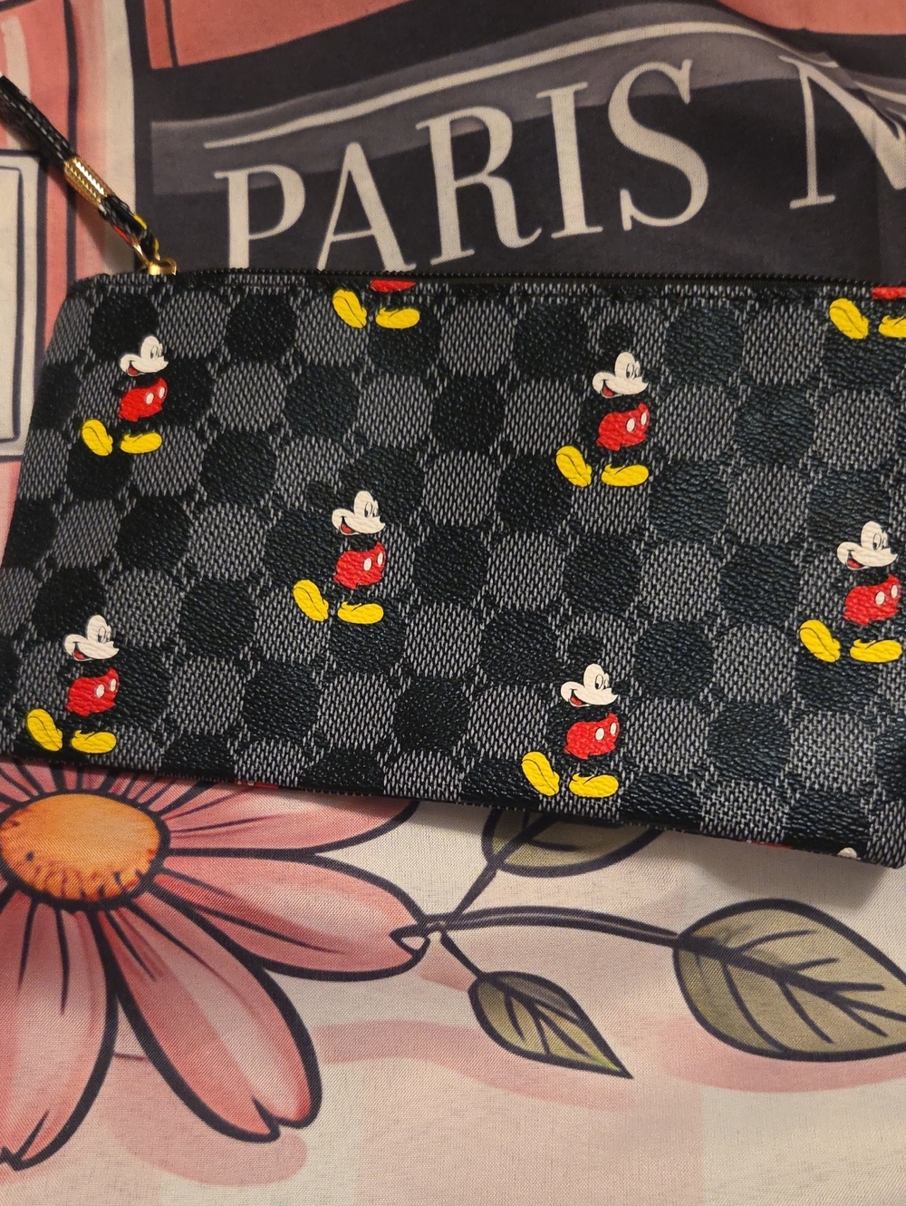 Disney Black Check Wristlet with Red & Yellow Mickey Motif
